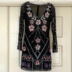 Stunning Allover Floral Beaded Detail Cocktail Special Occasion dress